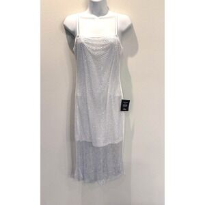NWT Lulus White Rhinestone Mesh Slip Dress Spaghetti Strap Mini Formal Party